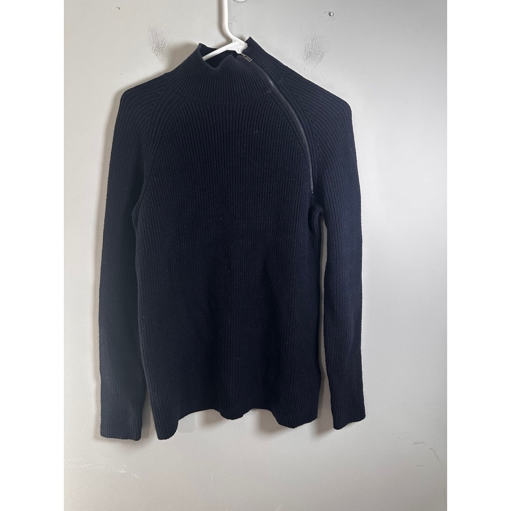 COS Mens Navy Blue Asymmetric Shoulder Zip Mock‎ Neck Wool Blend Sweater XS